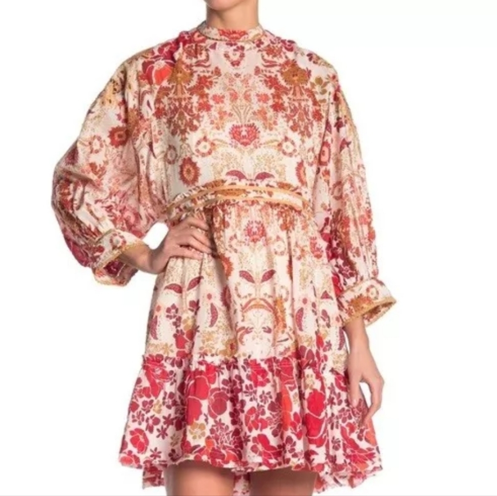Free People Floral Mini Dress - Red and Cream